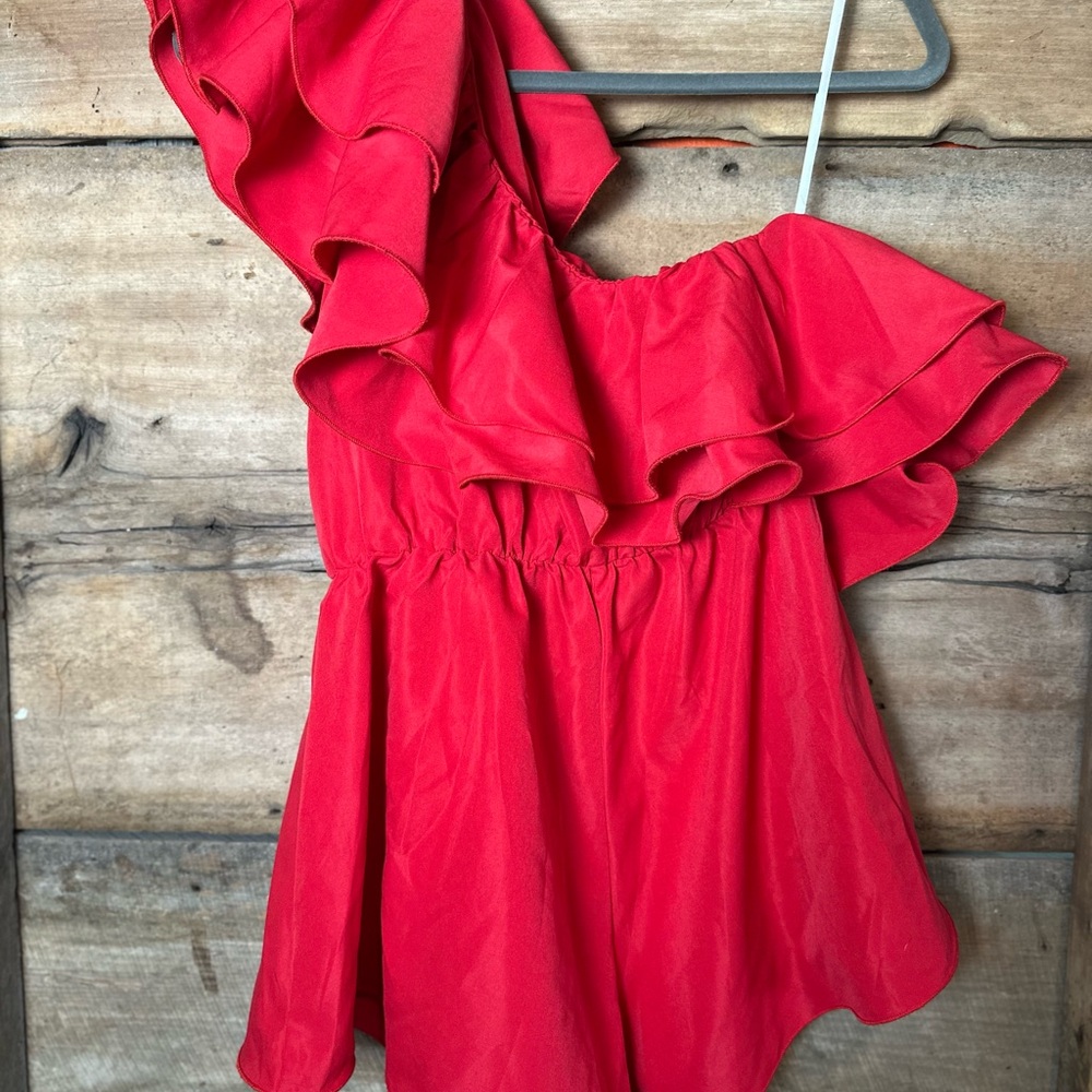 SHEIN Red One Shoulder Dress with Ruffles